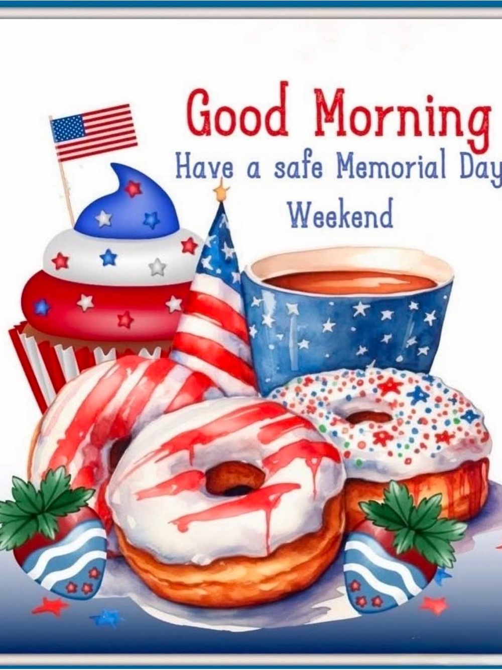 Patriotic Donut & Cup Art Print - Red White Blue